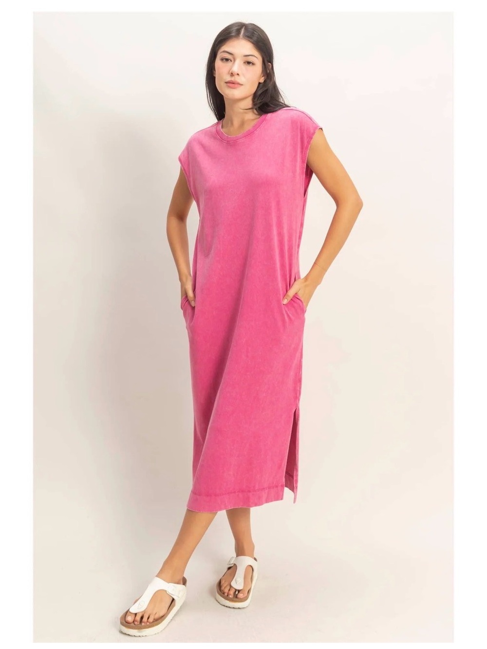 Double Zero Women’s Pink Sleeveless Midi Dress Side Slit mineral wash small